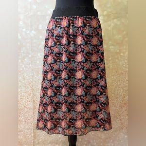 LuLaRoe L Black Skirt with‎ Floral Designer and Waist Band